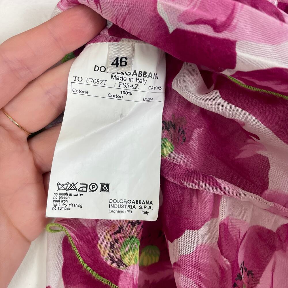 Dolce & Gabbana Purple Floral Print V Neck Puff Sleeve Blouse Size Large - Picture 6 of 8